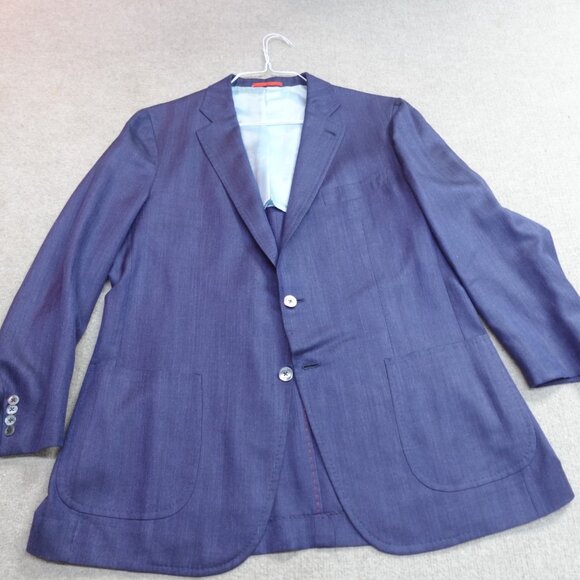 Isaia Napoli Sport Coat 42R Blue Unlined Unstructured Pick Stitching Wool Linen - Picture 1 of 16